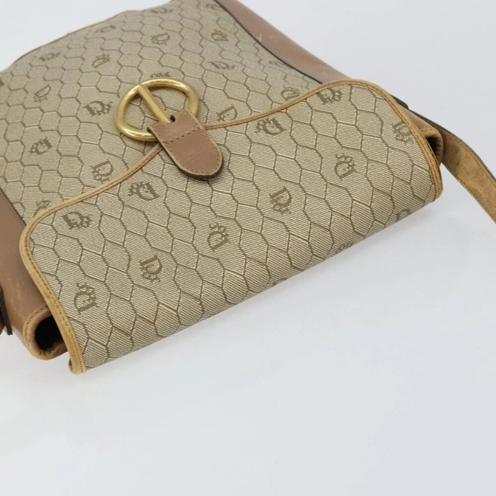 Christian Dior Honeycomb Canvas Shoulder Bag PVC Leather Beige Gold Auth ar13753 - Picture 7 of 16